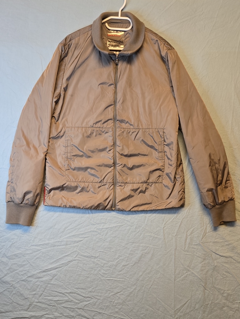 Prada Full Zip Gray Taupe Lightweight Nylon Bomber Jacket Vintage Y2K